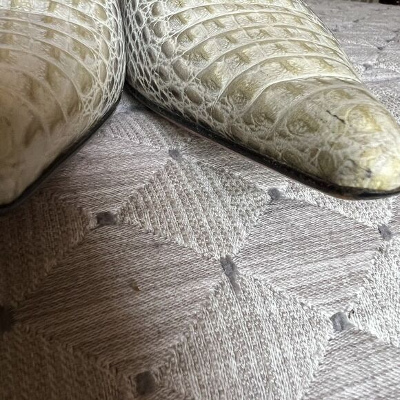 Emanuel Urgaro Paris Embossed Snakeskin Cream Taupe Leather Pumps Pointy Women 8 - Picture 10 of 16